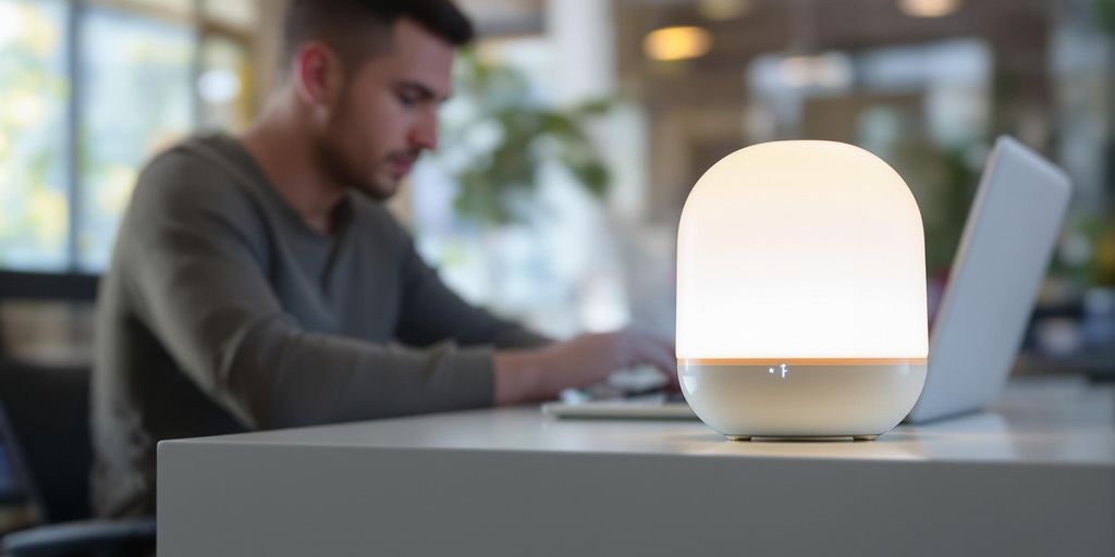 AI assistant helping an entrepreneur in office.